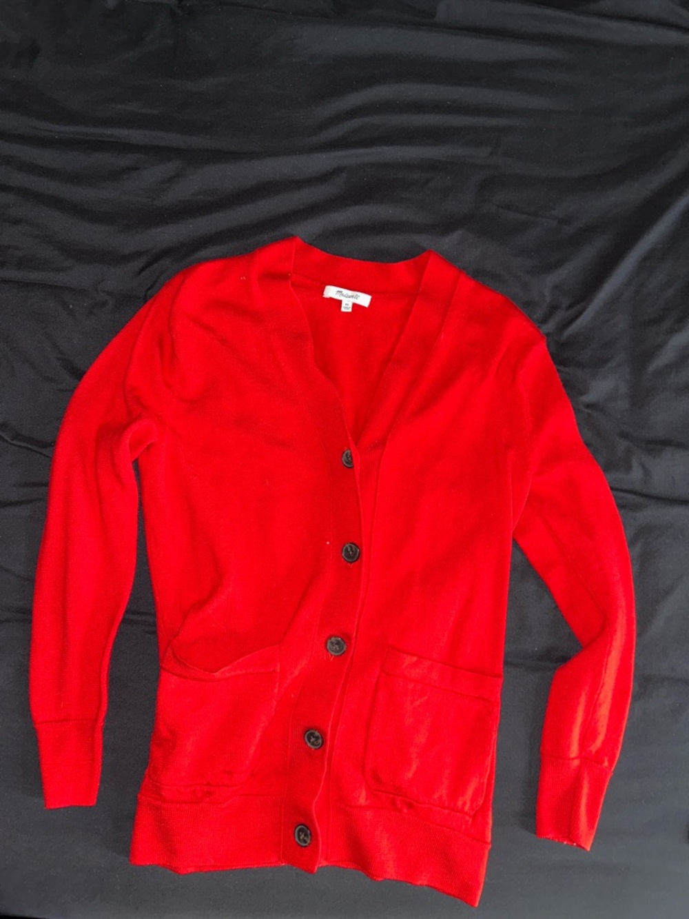 Madewell Women's Merino Wool V-Neck Button Cardigan Sweater - Red XS - Picture 2 of 4